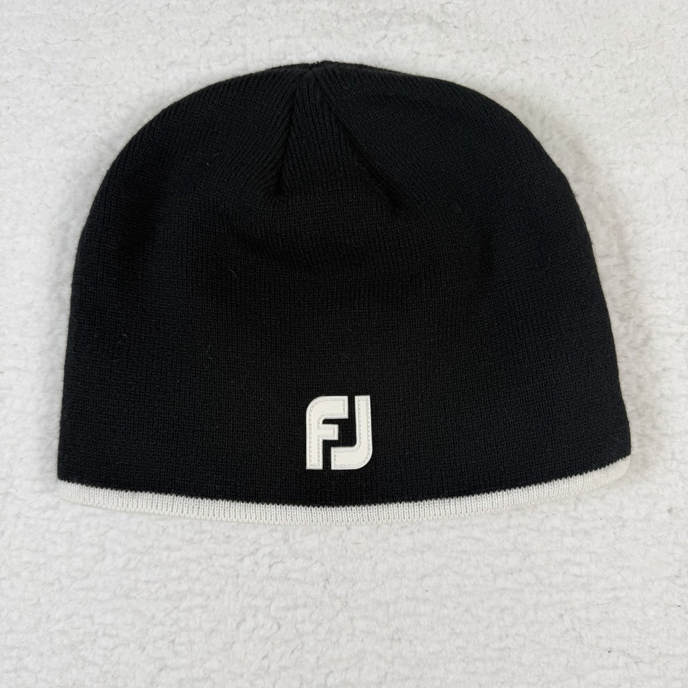FootJoy FJ Golf Beanie Hat Mens Black White Knit Skull Cap Winter One Size